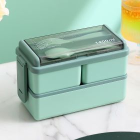 Portable Hermetic Grid Lunch Box School Children Student Bento Box With Fork Spoon Leakproof Microwavable Prevent Odor School (Color: Green 1400ml Grid)